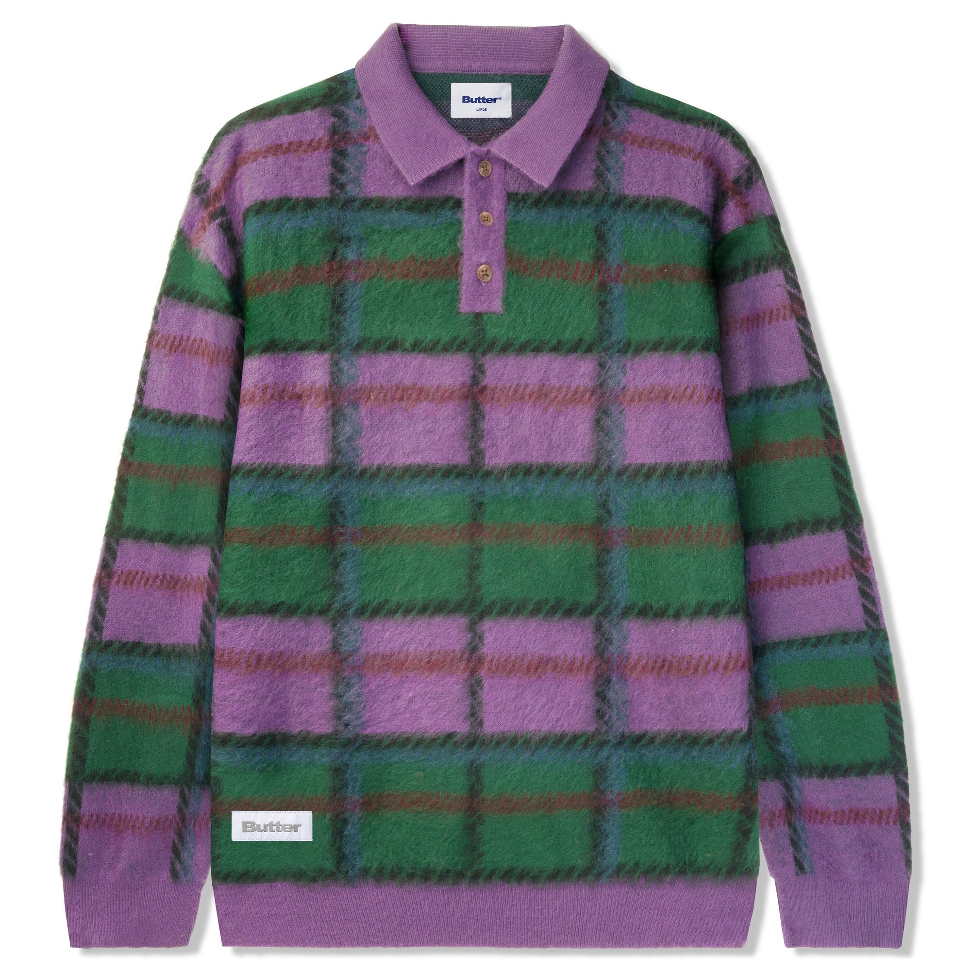 Butter Goods Ivy Button Up Knit Sweater Sage/Eggplant