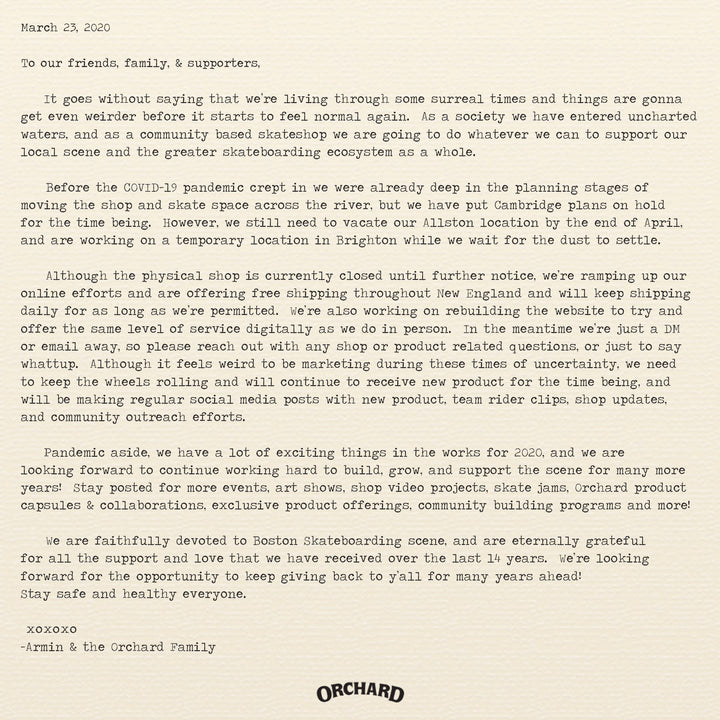 A Letter To Our Supporters