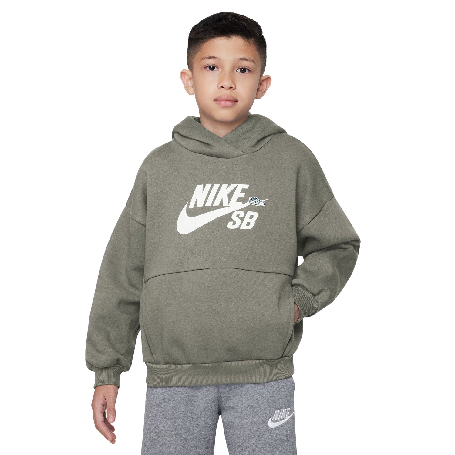 Nike SB Kid's Icon Fleece EasyOn Hoodie Dark Stucco/White