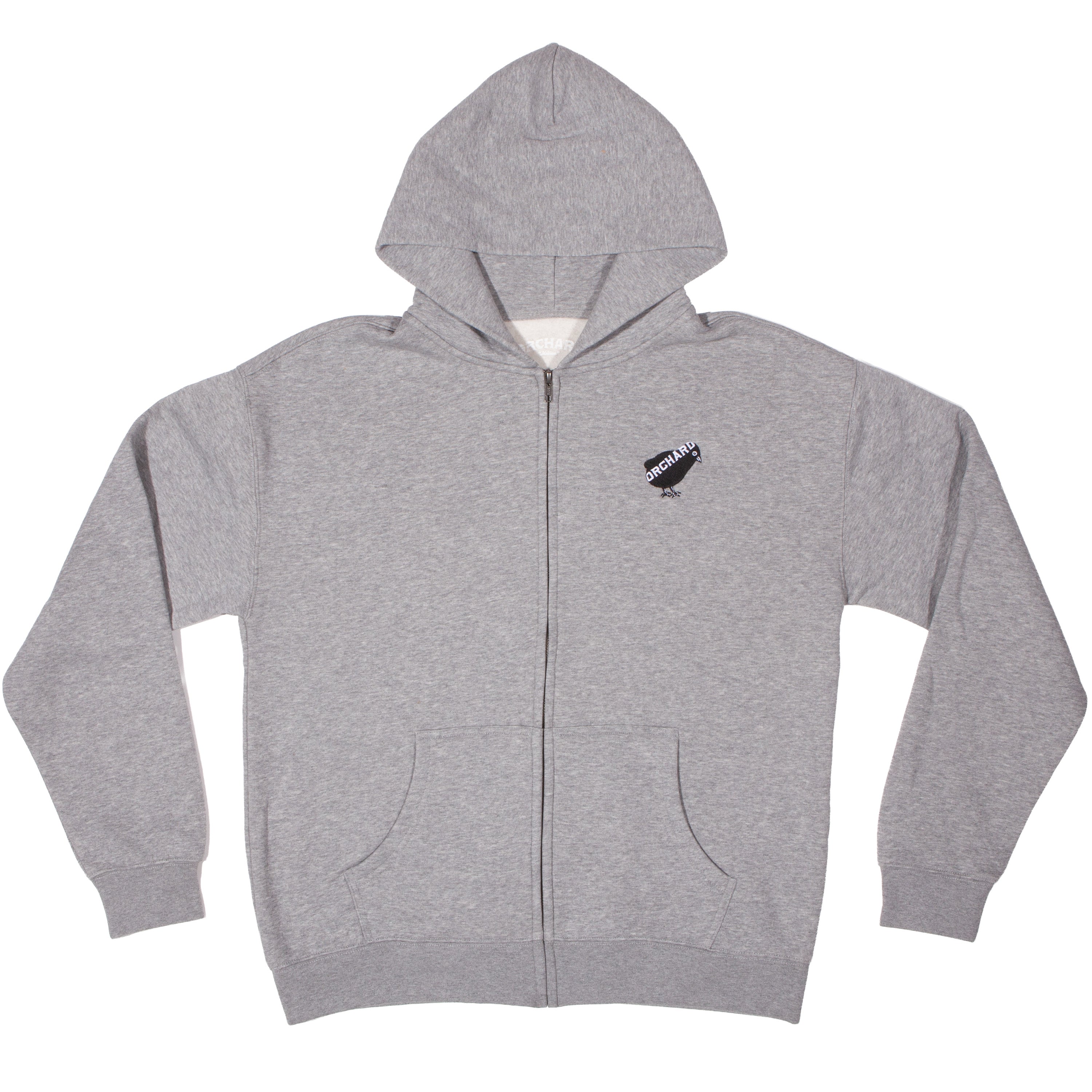 Orchard Bird Logo Emb Zip Hood Heather Grey - Orchard Skateshop