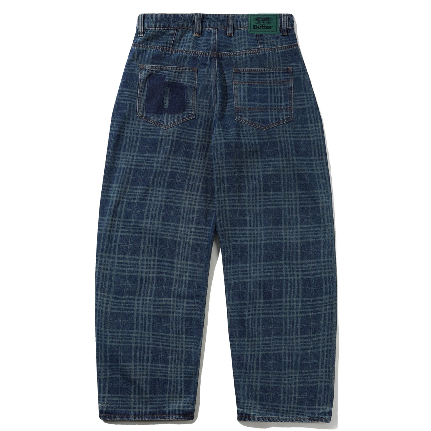 Butter Goods Burn Wide Cut Denim Jeans Dark Indigo Plaid