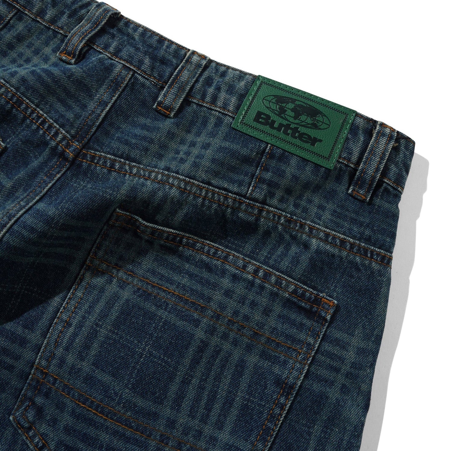 Butter Goods Burn Wide Cut Denim Jeans Dark Indigo Plaid
