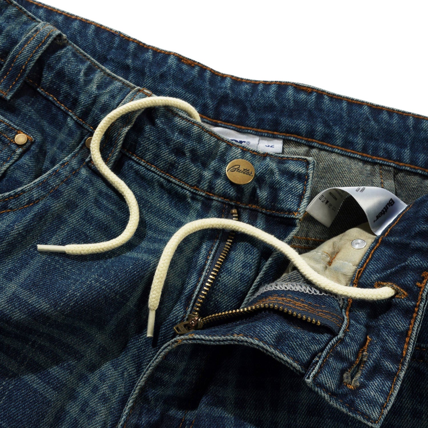 Butter Goods Burn Wide Cut Denim Jeans Dark Indigo Plaid