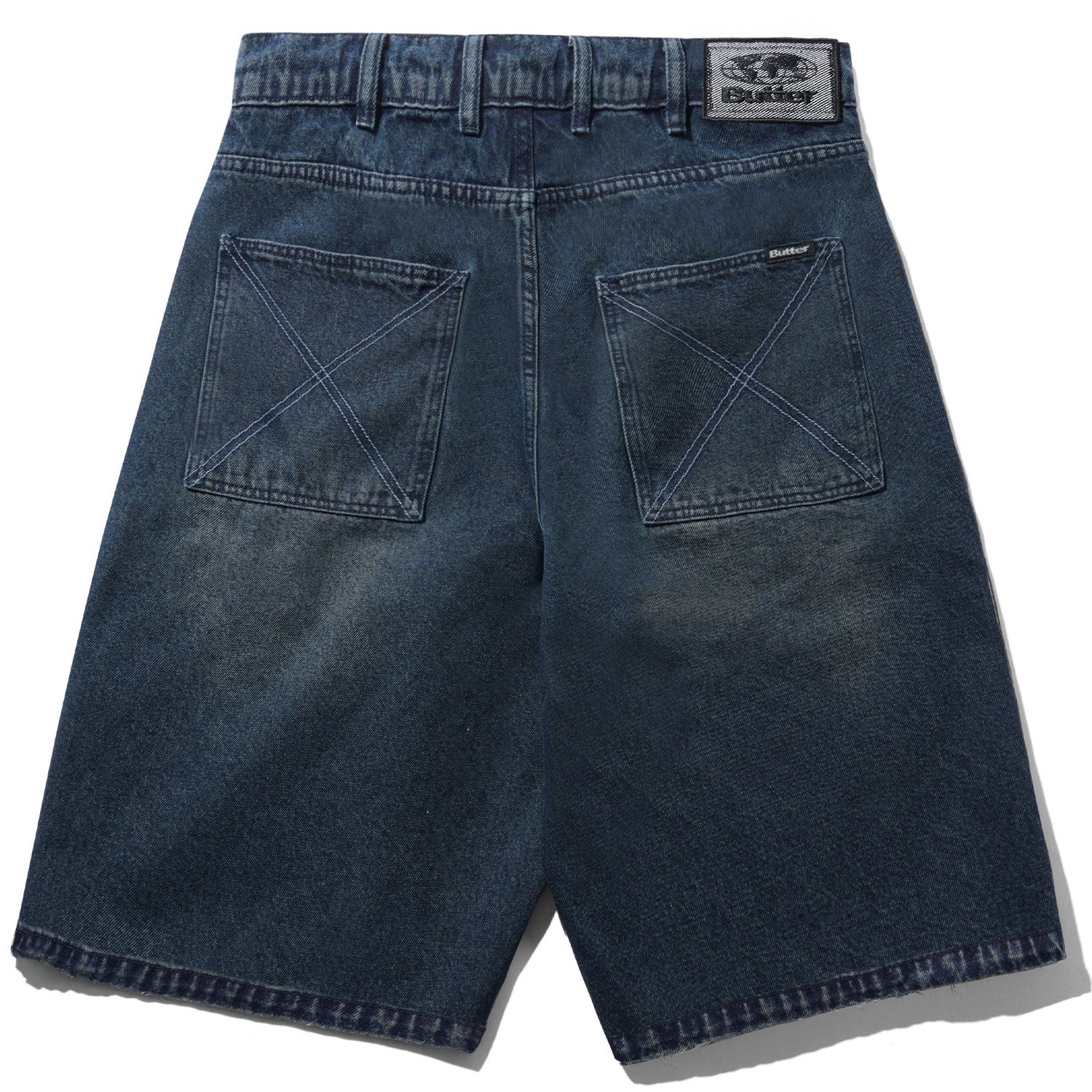 Butter Goods Distressed Big Denim Shorts Washed Dark Blue