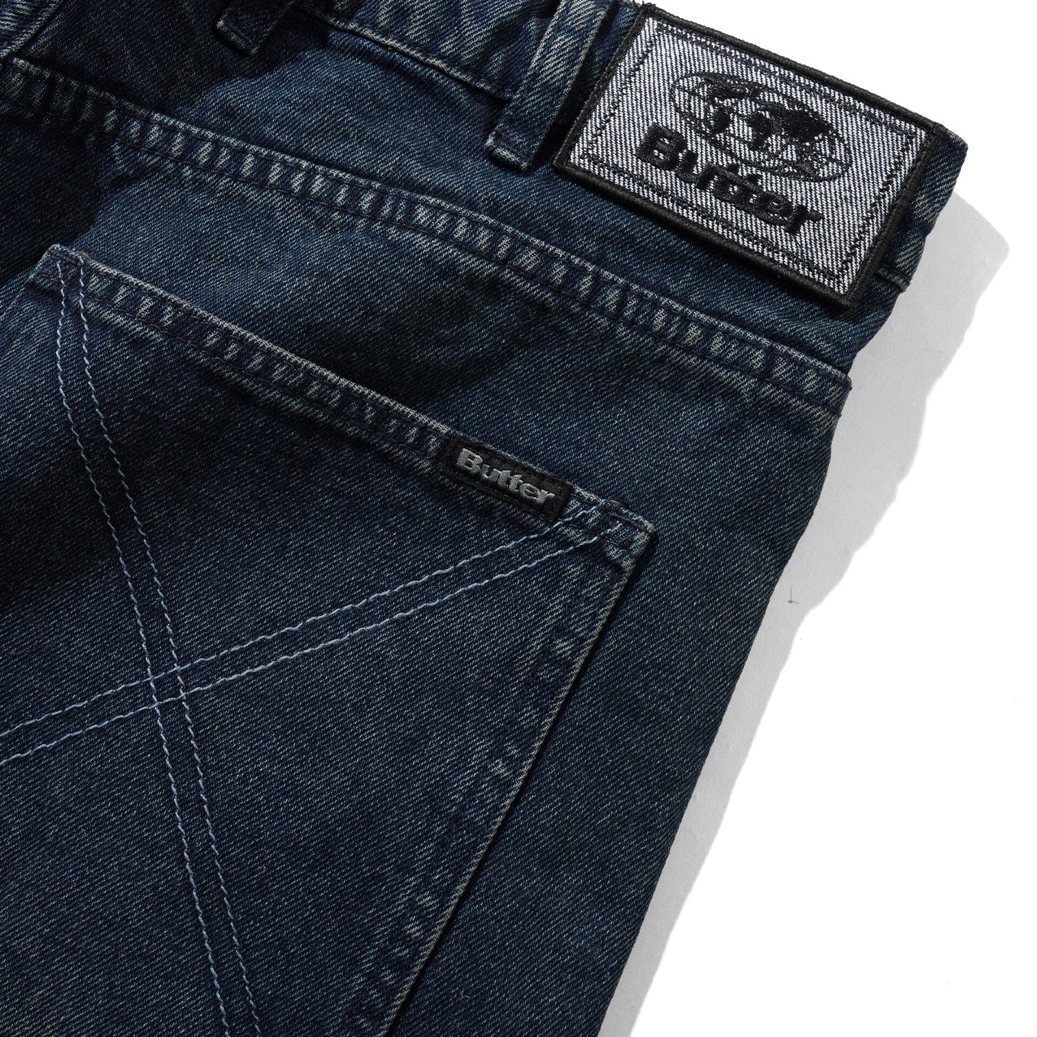 Butter Goods Distressed Big Denim Shorts Washed Dark Blue