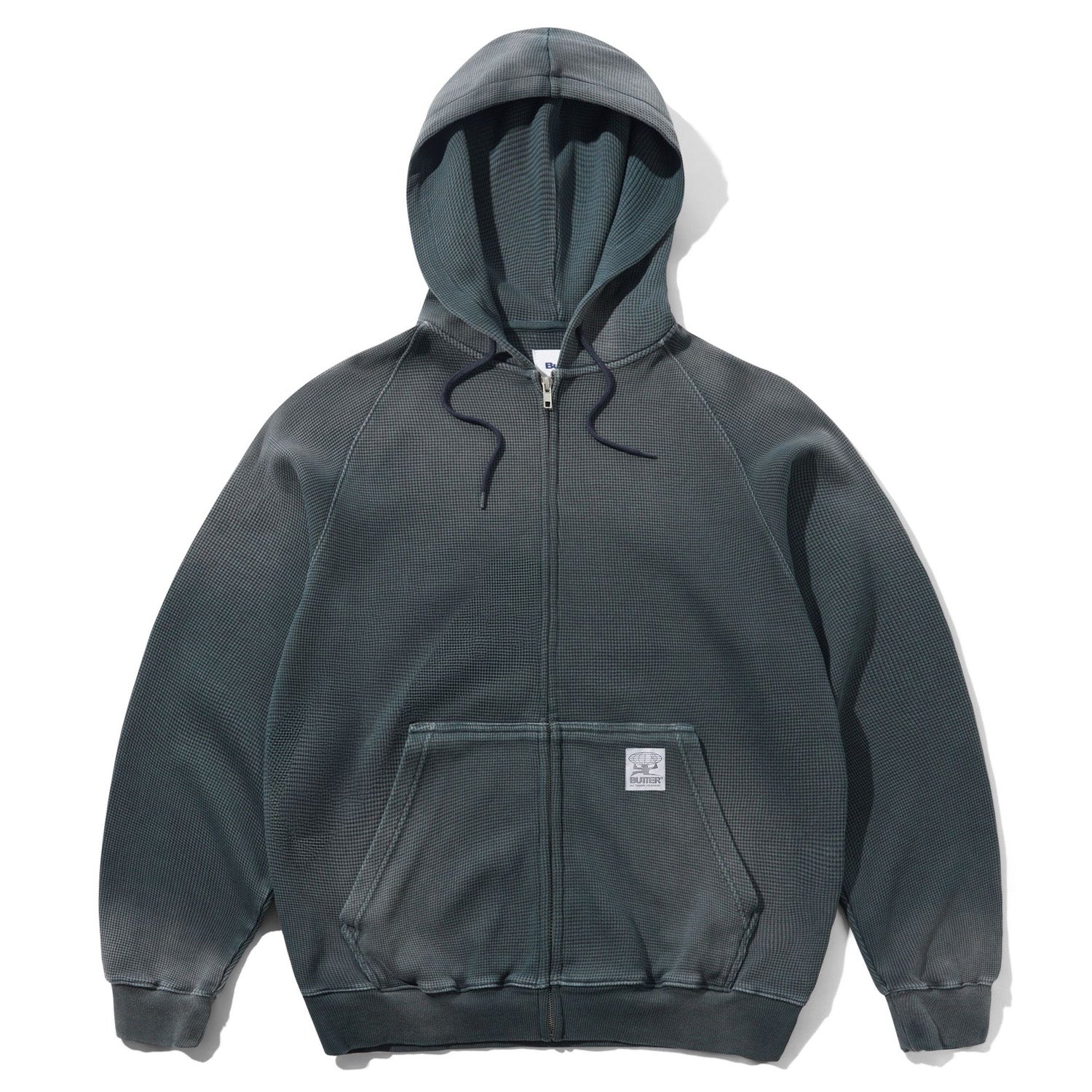 Butter Goods Faded Waffle Zip-Thru Hood Washed Black