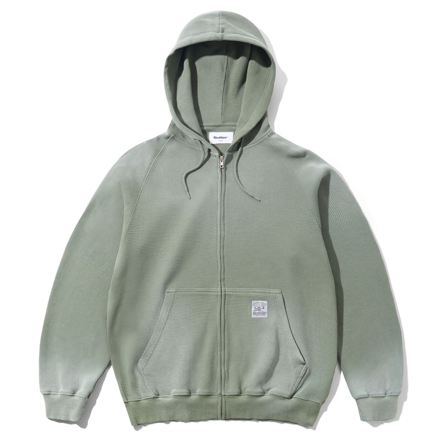 Butter Goods Faded Waffle Zip-Thru Hood Washed Sage