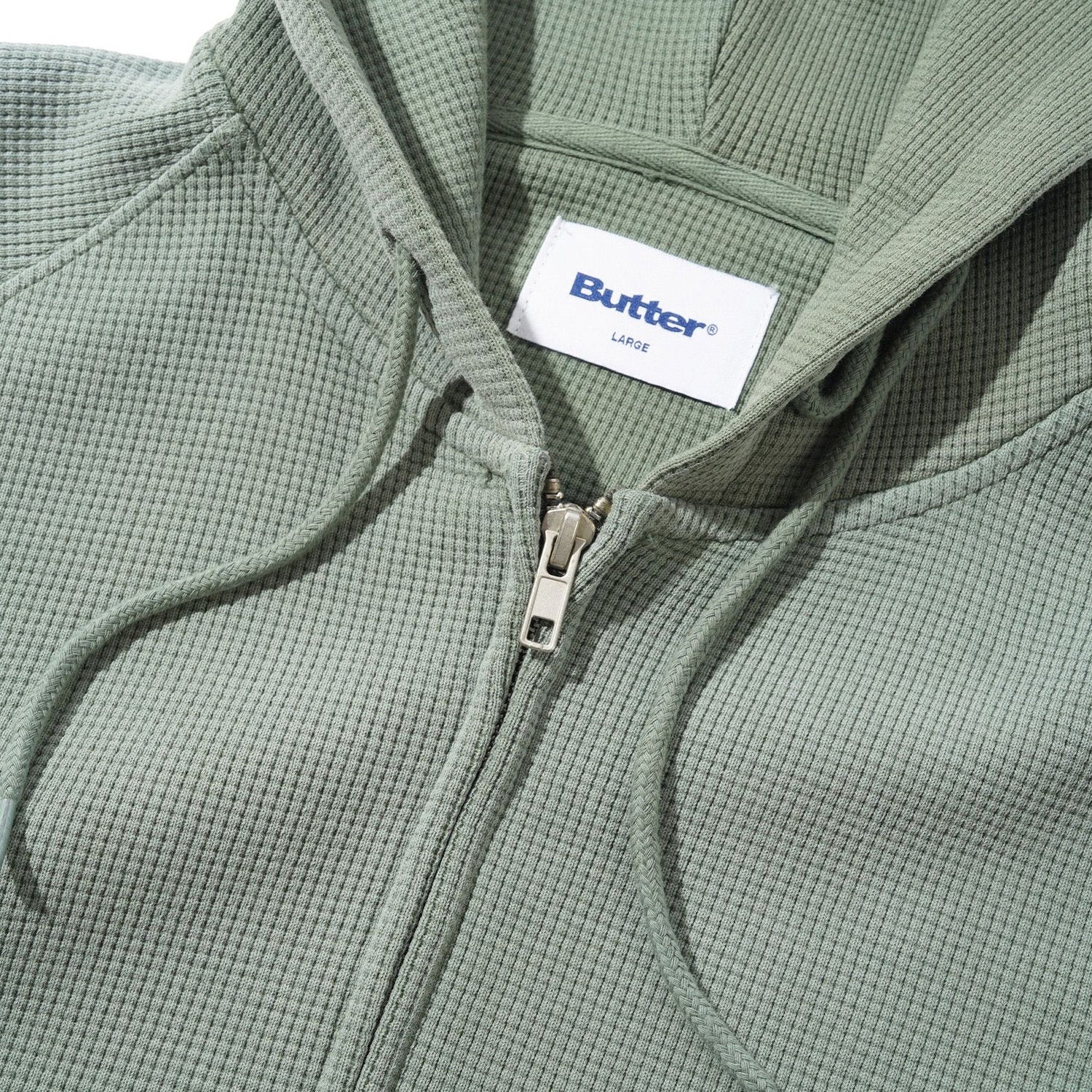 Butter Goods Faded Waffle Zip-Thru Hood Washed Sage