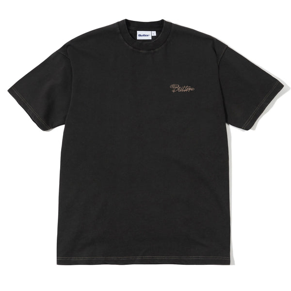 ◆Butter Goods◆ Jive Contrast Tee ロゴ刺繍 半袖 Tシャツ Butter Goods Jive Contrast Tee Washed Black - Orchard Skateshop