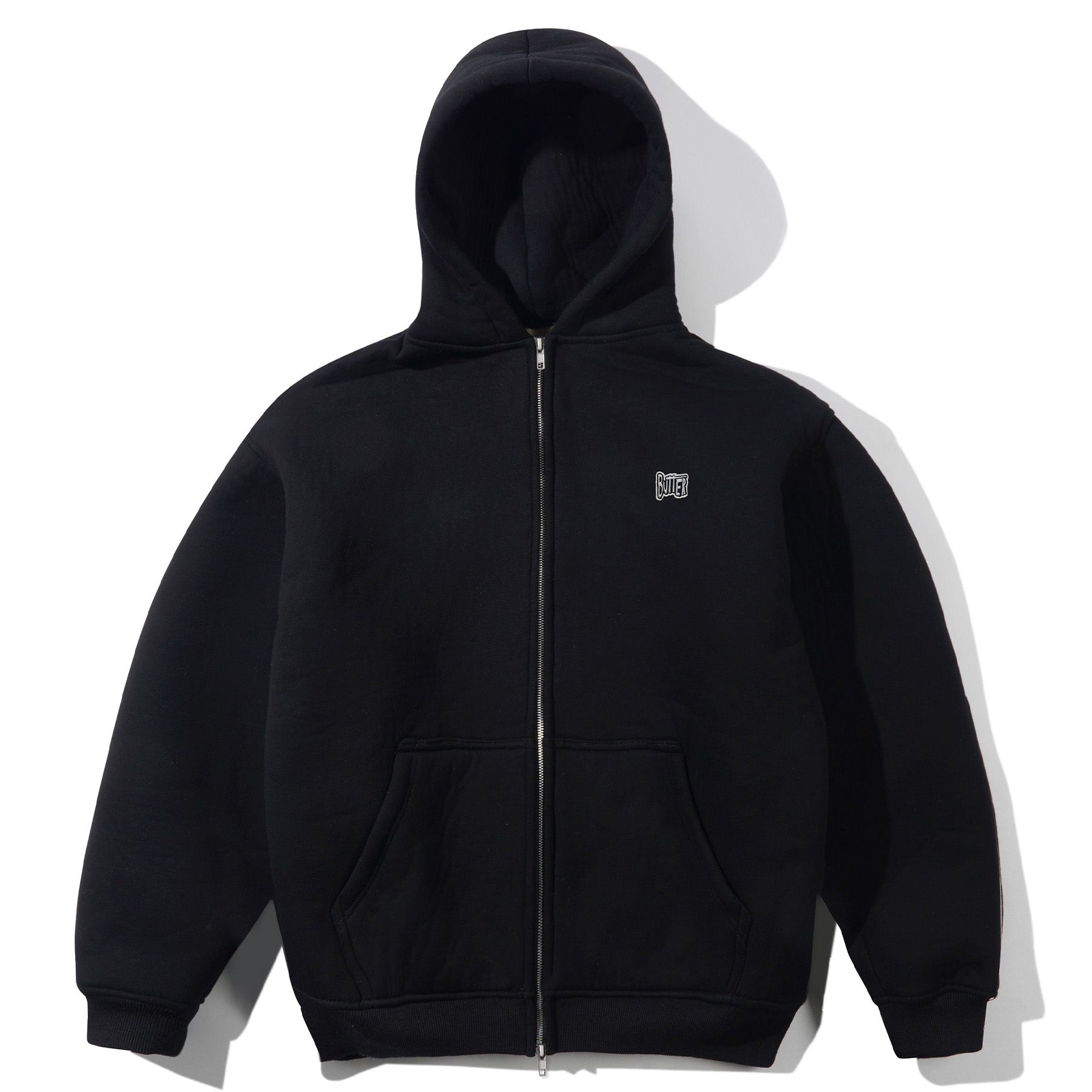 Butter Goods Pile Lined Zip Thru Hood Black - Orchard Skateshop