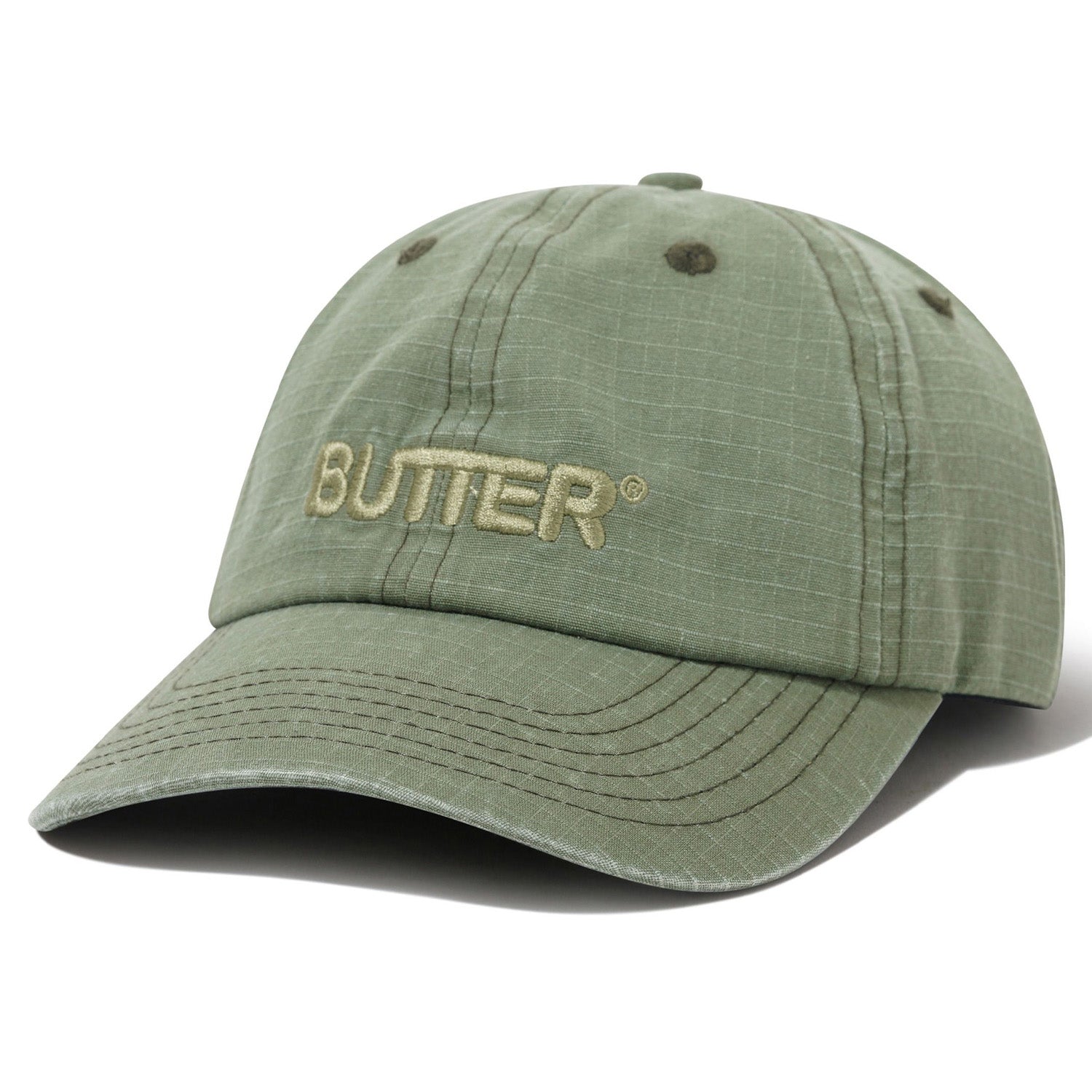 Butter Goods Ripstop Rounded Logo 6 Panel Cap Washed Army