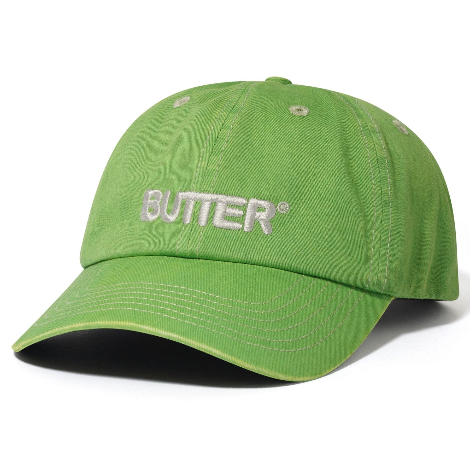 Butter Goods Rounded Logo 6 Panel Cap Washed Green - Orchard