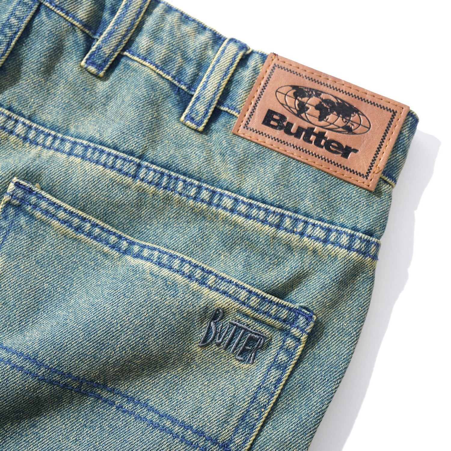 Butter Goods Straight Leg Denim Jeans Dirty Wash Blue