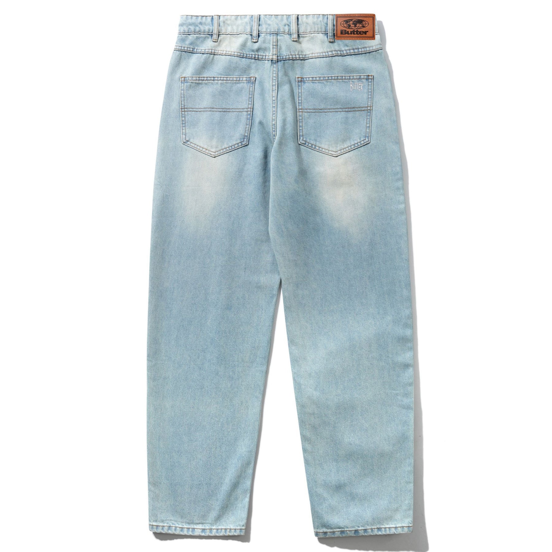 Butter Goods Straight Leg Denim Jeans Distressed Light Blue
