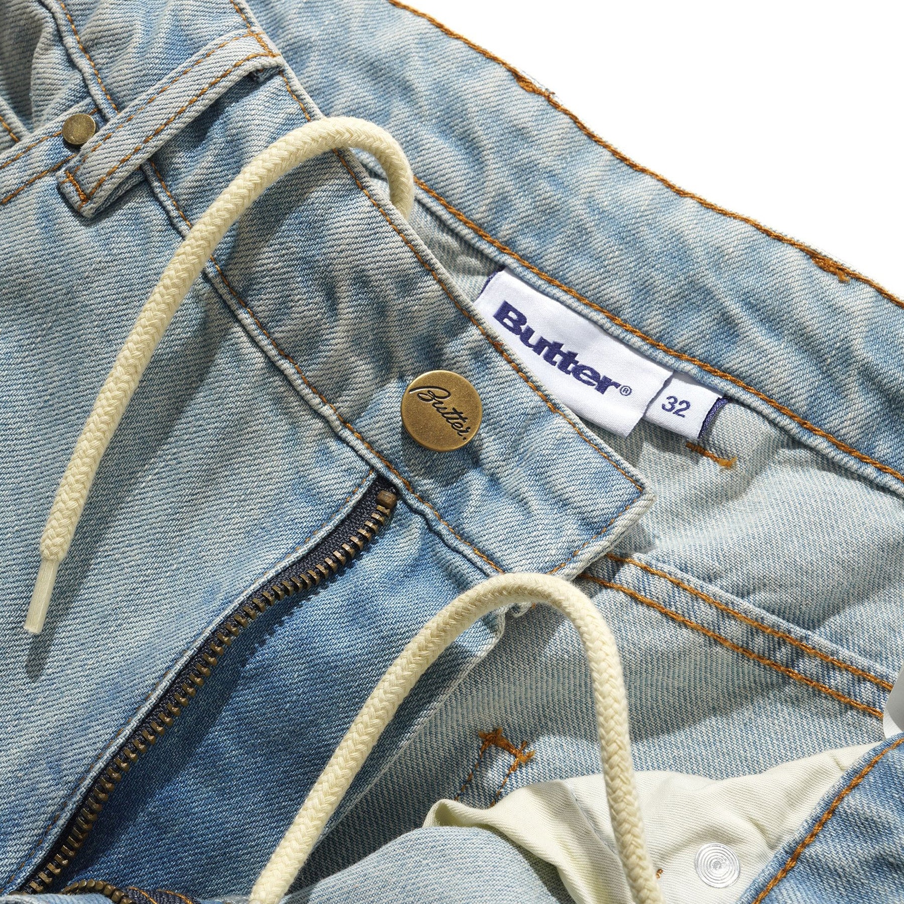 Butter Goods Straight Leg Denim Jeans Distressed Light Blue