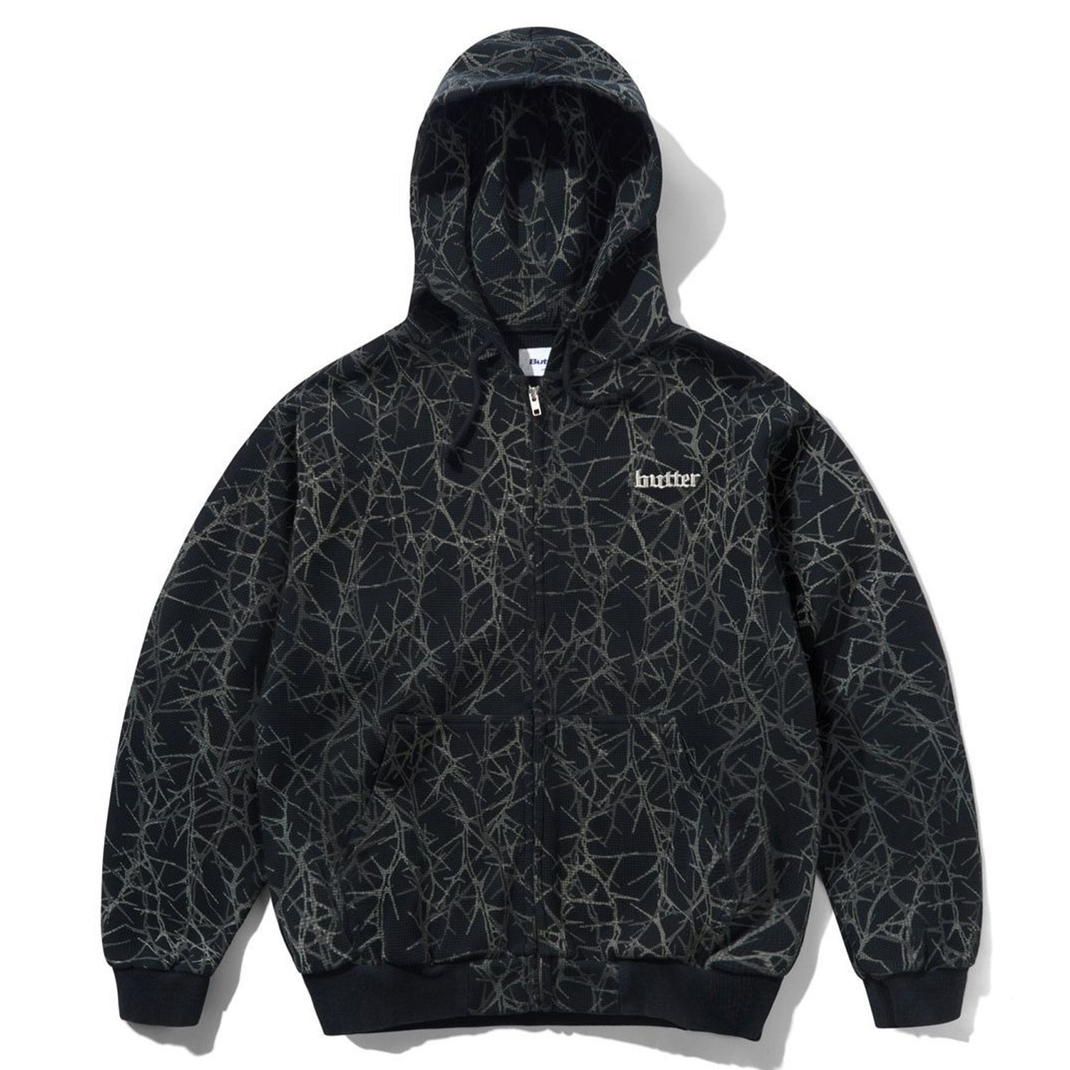 Butter Goods Thorn Camo Waffle Zip-Thru Hood Black