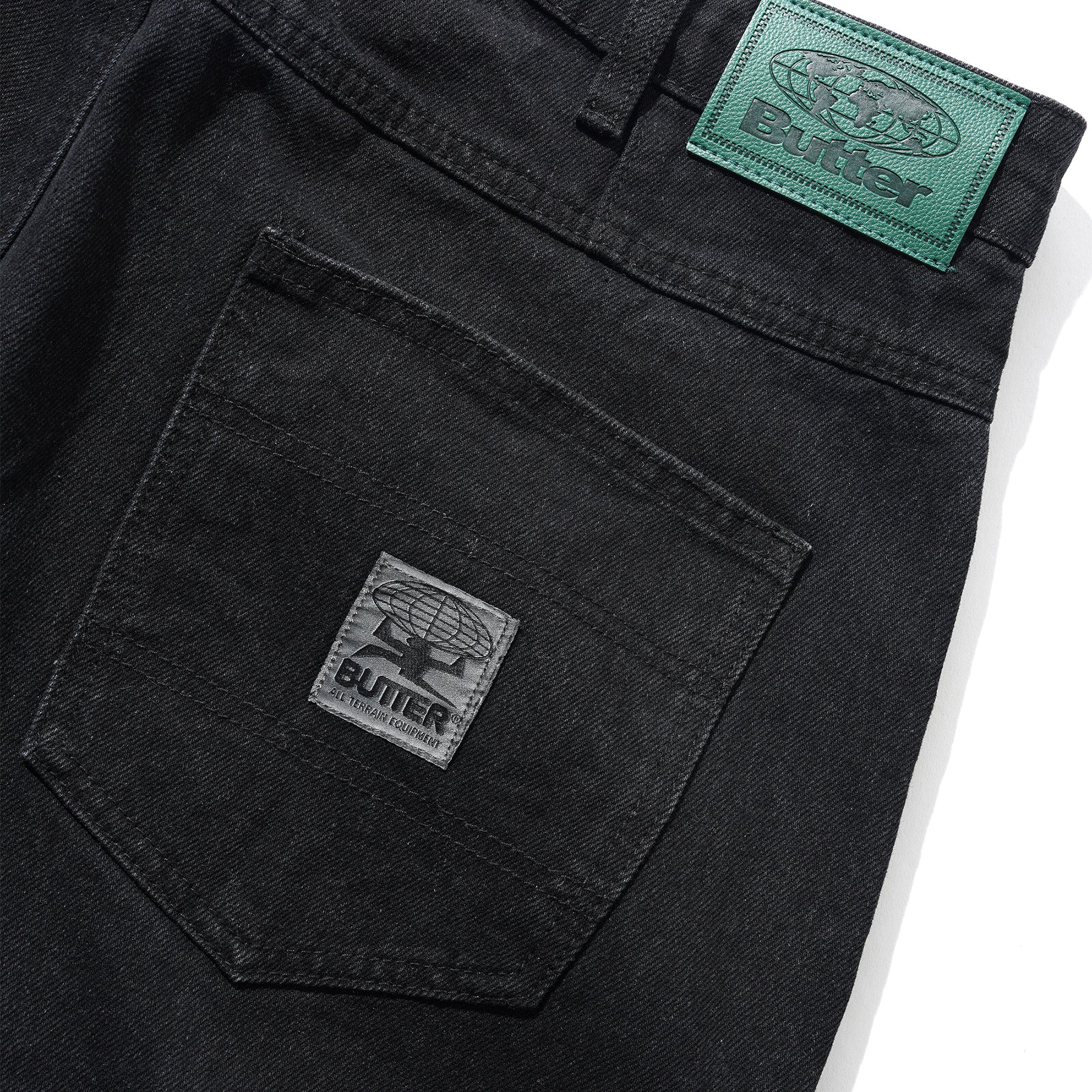 【BUTTER GOODS】 Wide Cut Denim Jeans, Dark Washed Black Butter Goods Weathergear Denim Jeans Faded Black Q125