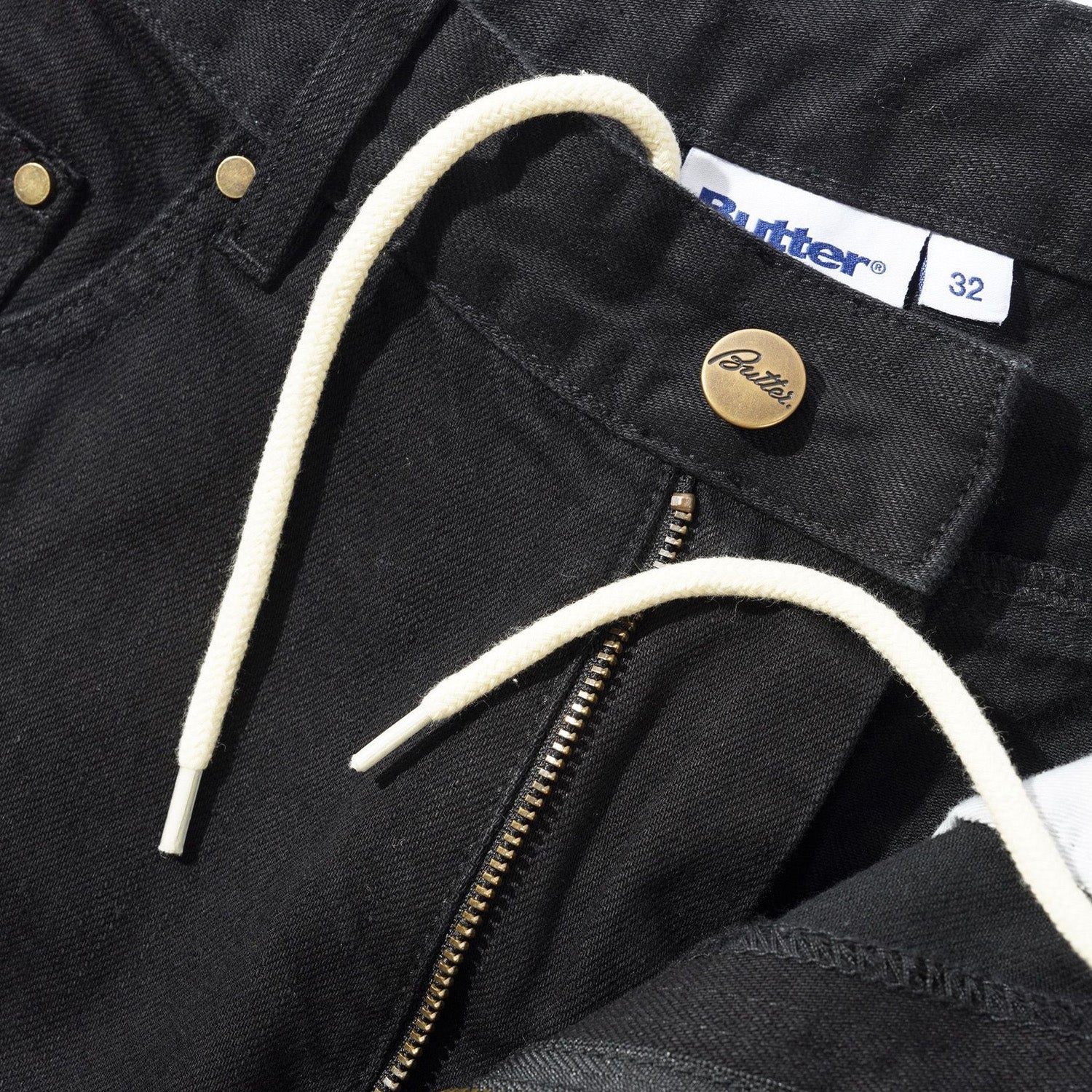 Butter Goods Wide Cut Denim Jeans Flat Black Selvedge