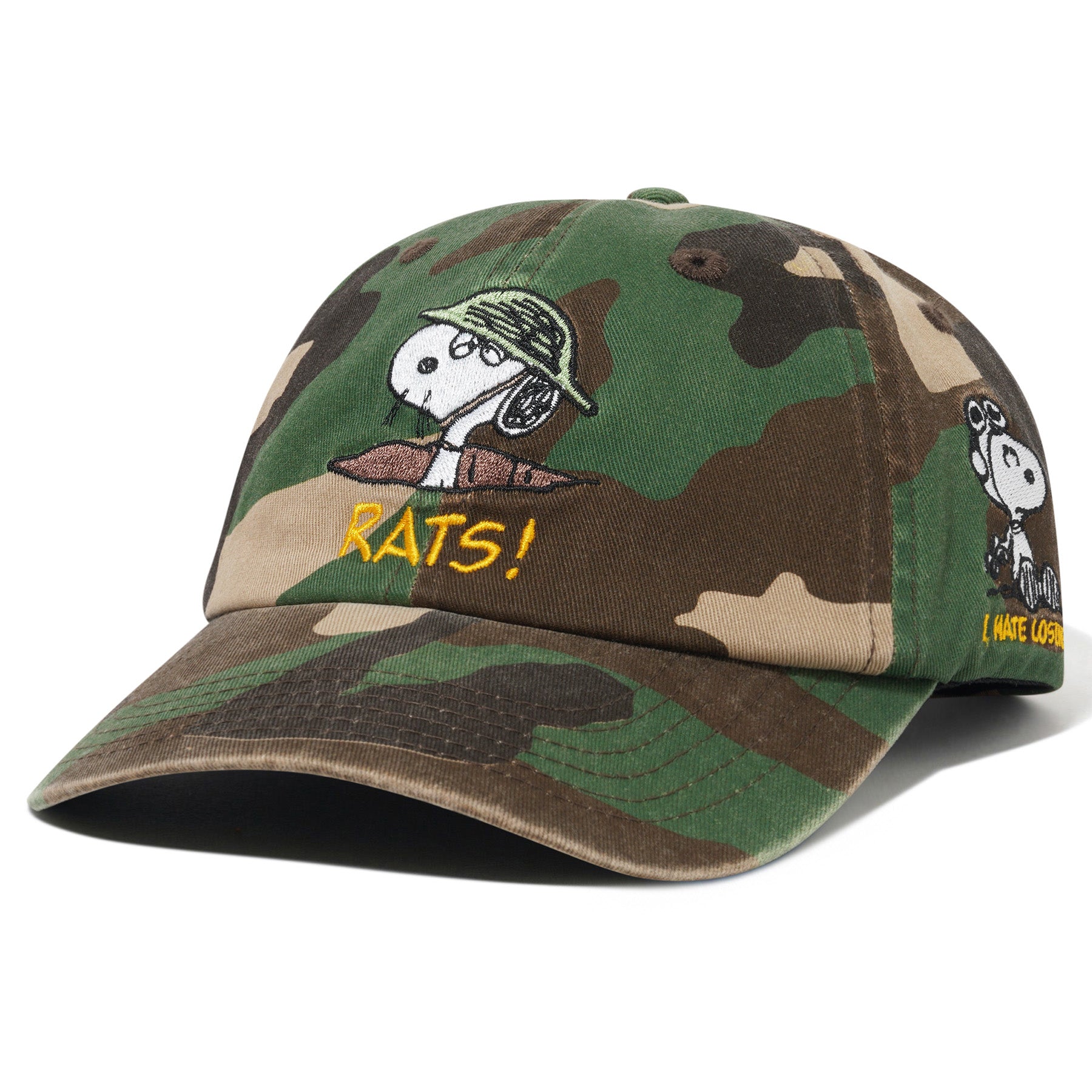 Butter Goods x Peanuts Rats 6 Panel Hat Washed Camo