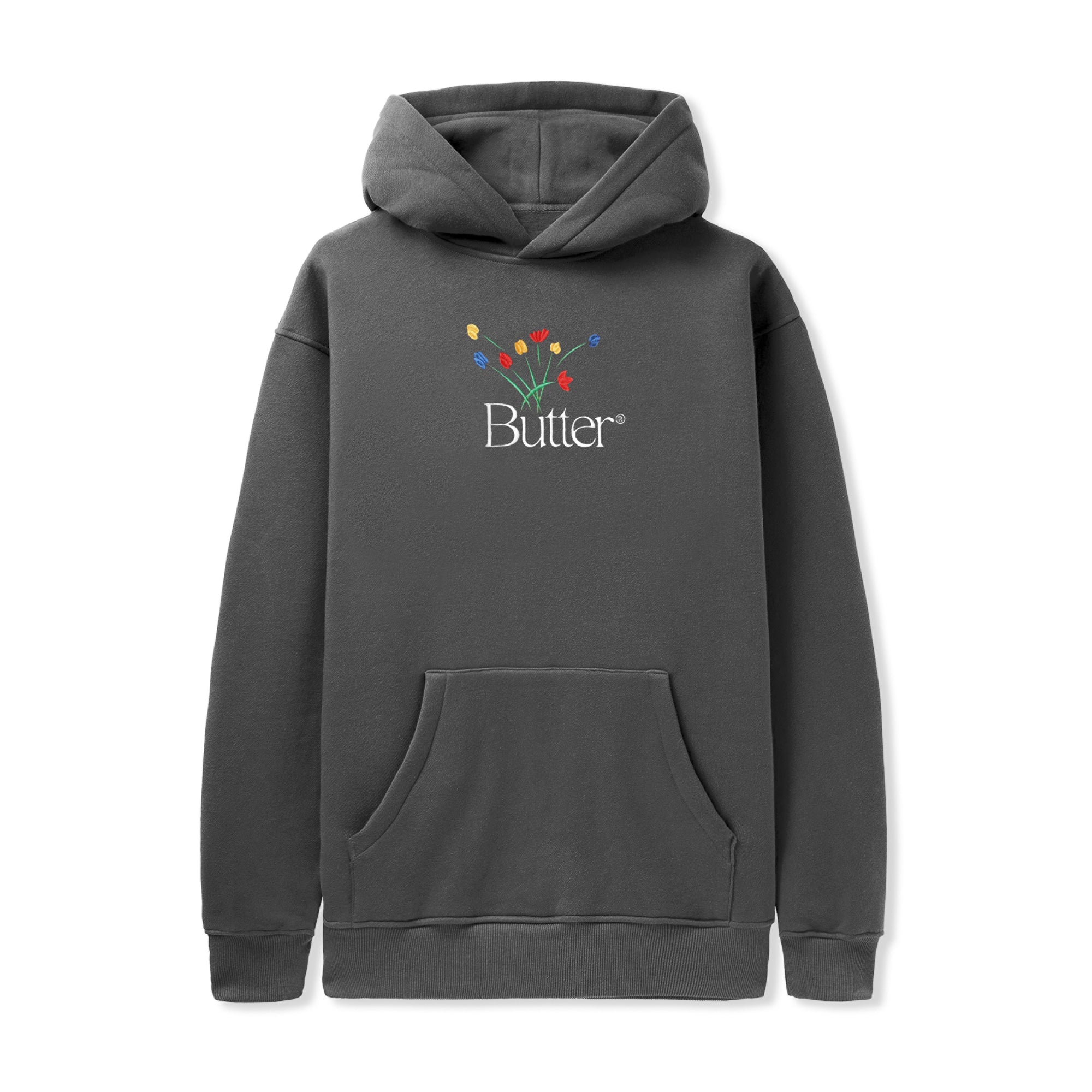 Butter Bouquet Embroidered Pullover Hood Washed Black