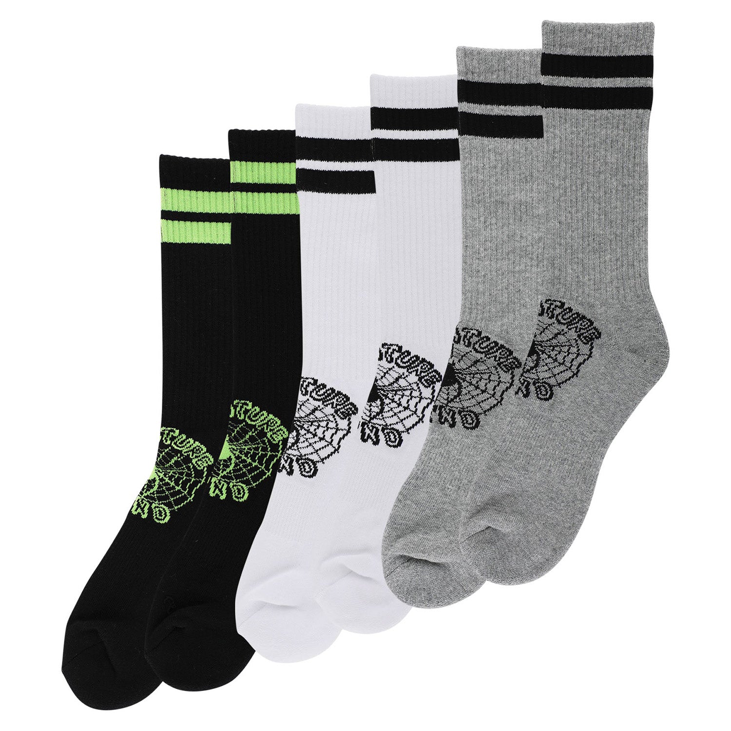 Creature Web Crew Sock 3 Pack Black/Grey/White 9-11