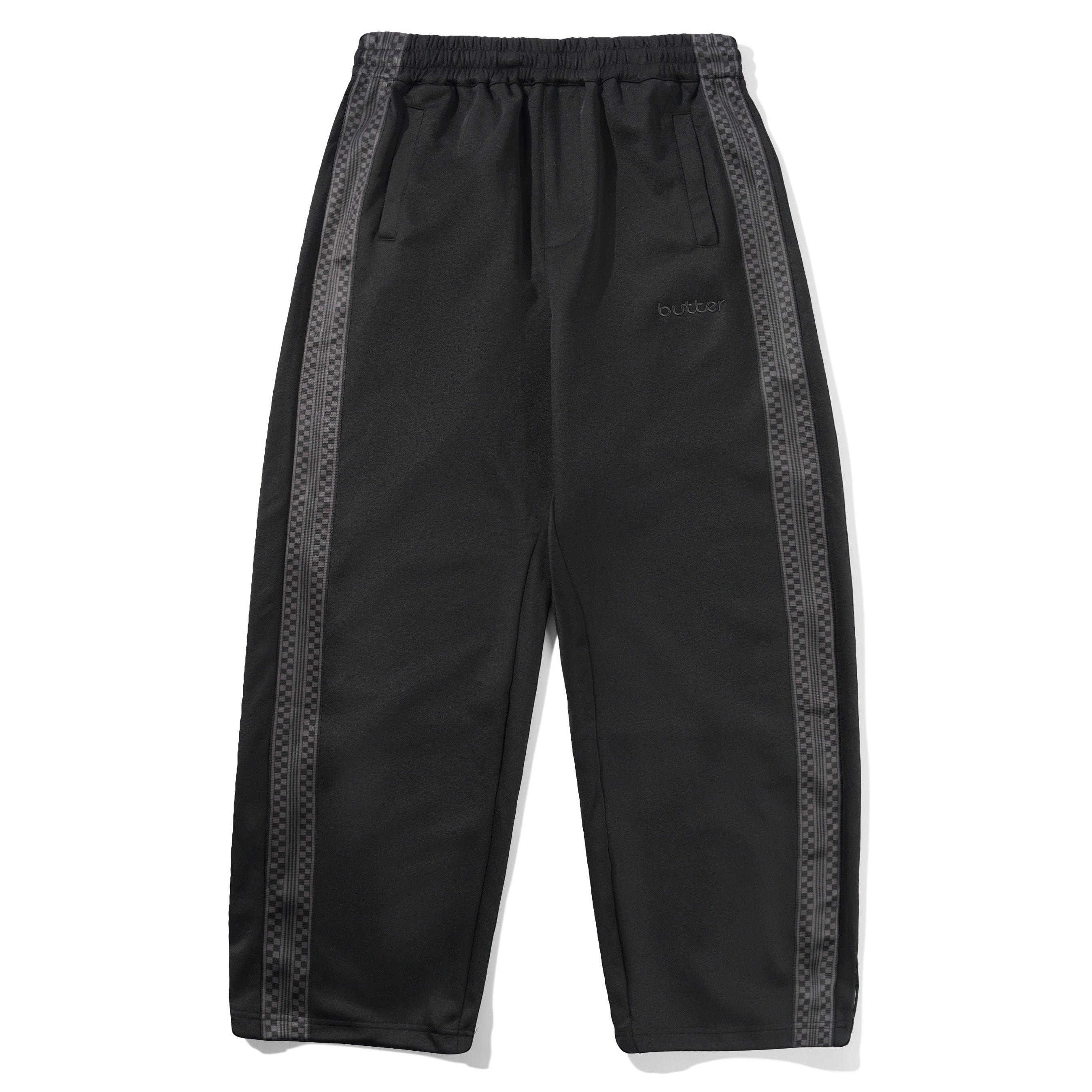 Butter Goods Check Tape Trackpants Black - Orchard Skateshop