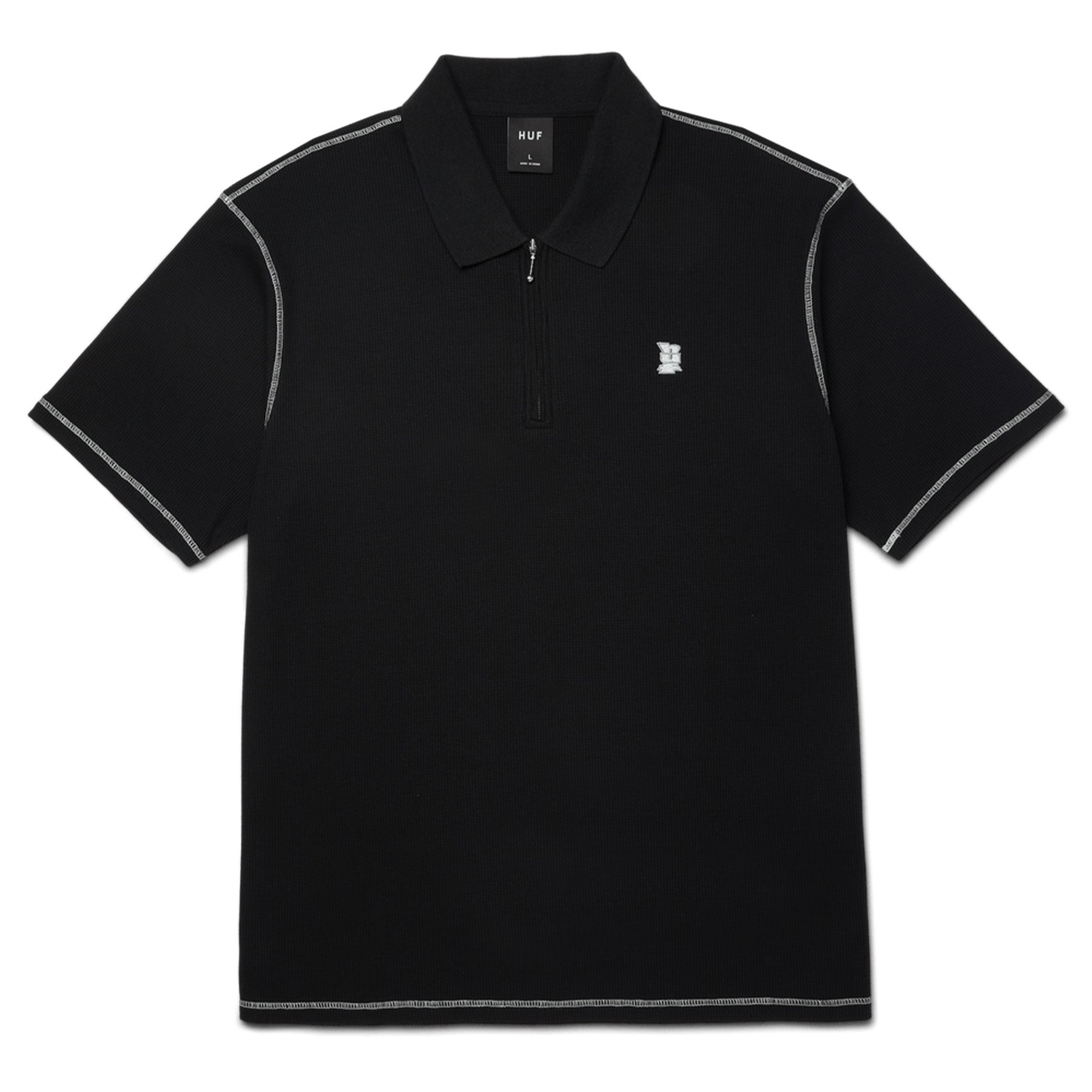 Huf Waffle Knit Contrast Polo Top Black