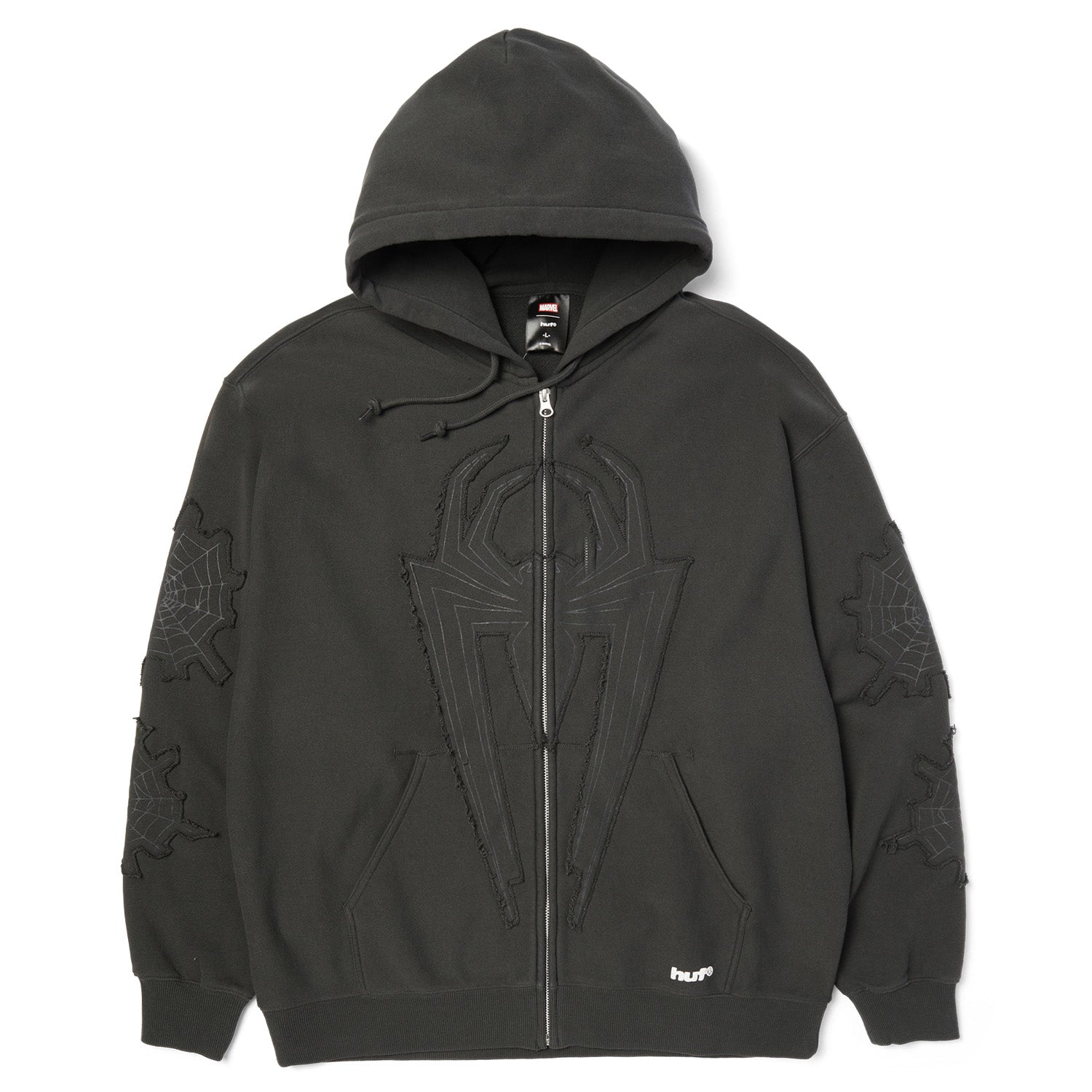 Huf x Marvel Spider Man Web Zip Hoodie Washed Black