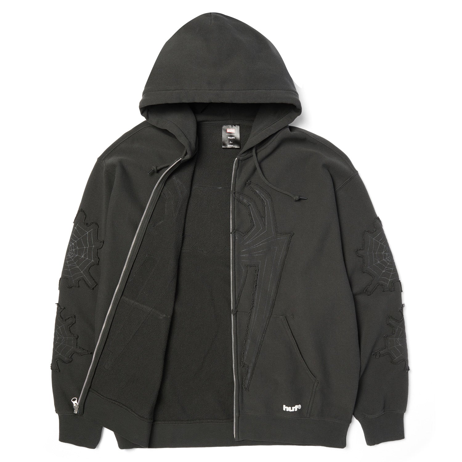 Huf x Marvel Spider Man Web Zip Hoodie Washed Black
