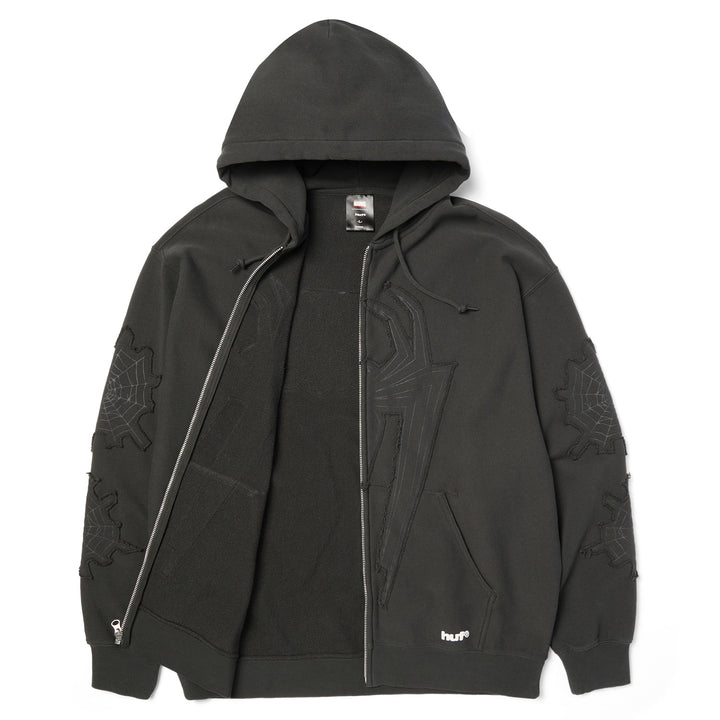 Huf x Marvel Spider Man Web Zip Hoodie Washed Black