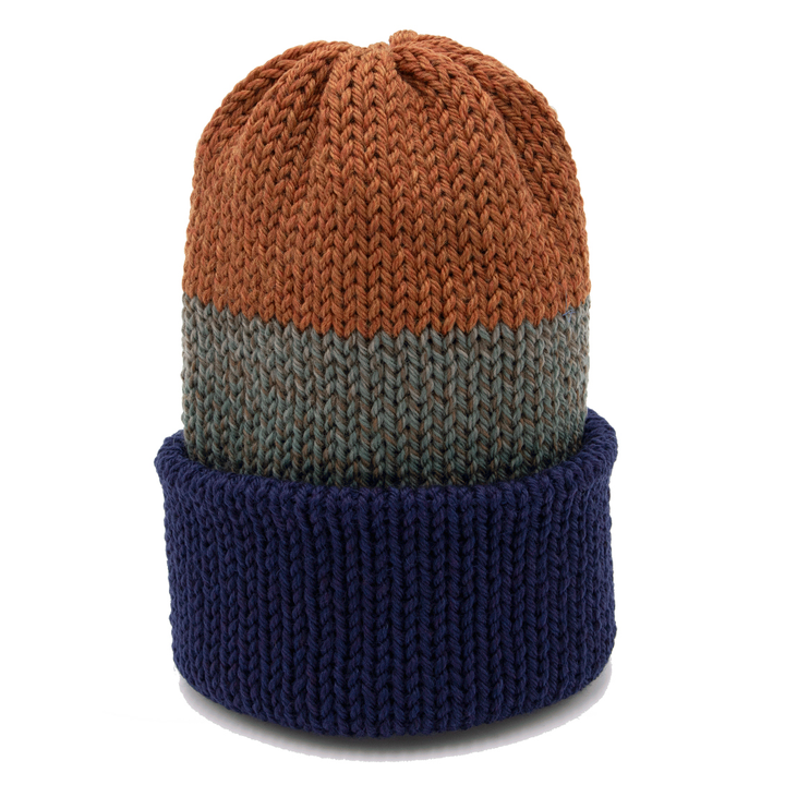 Chimney Short Stack Beanie Big Block Multicolor Burnt Orange/Navy
