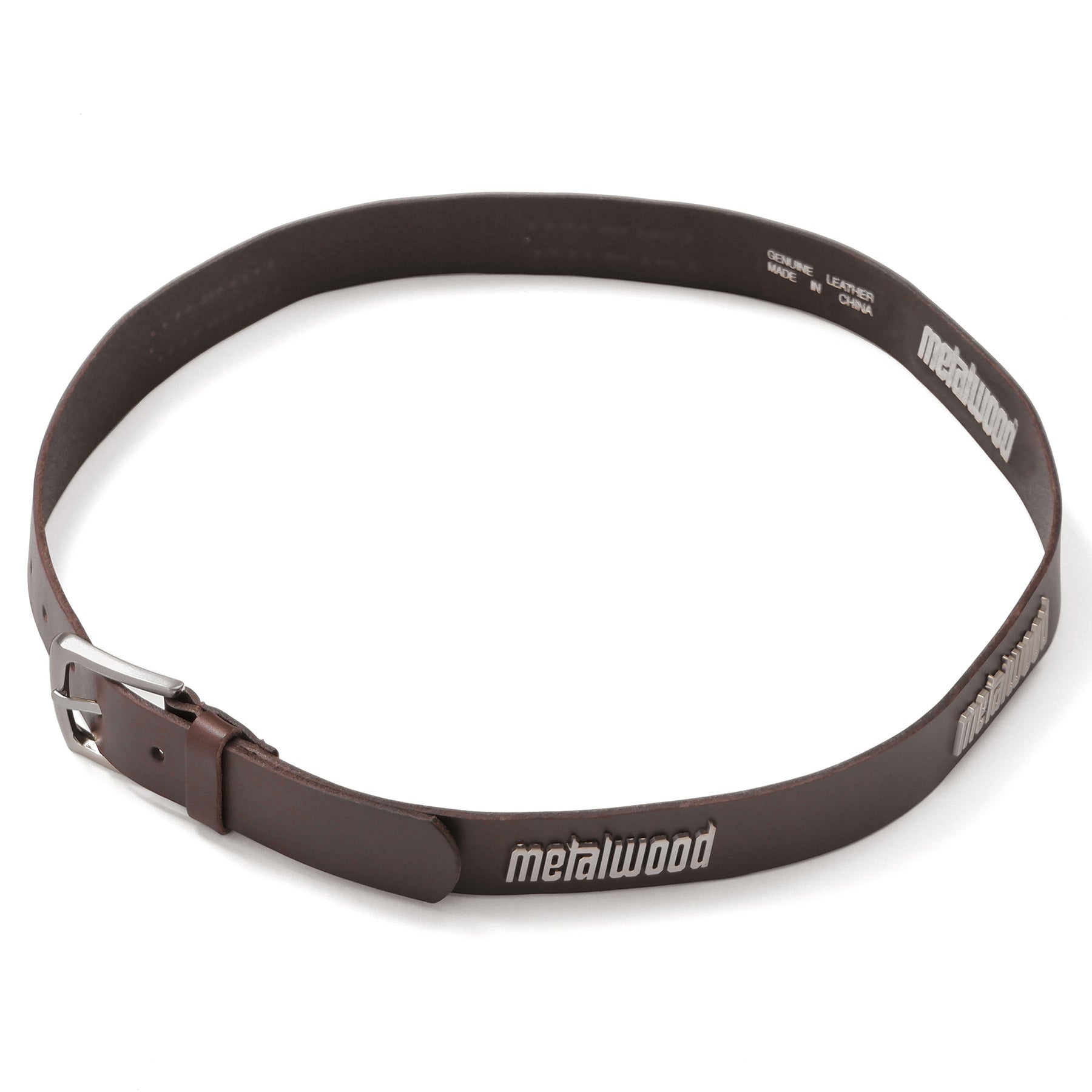 Metalwood Studios Metal Logo Leather Studded Belt Brown