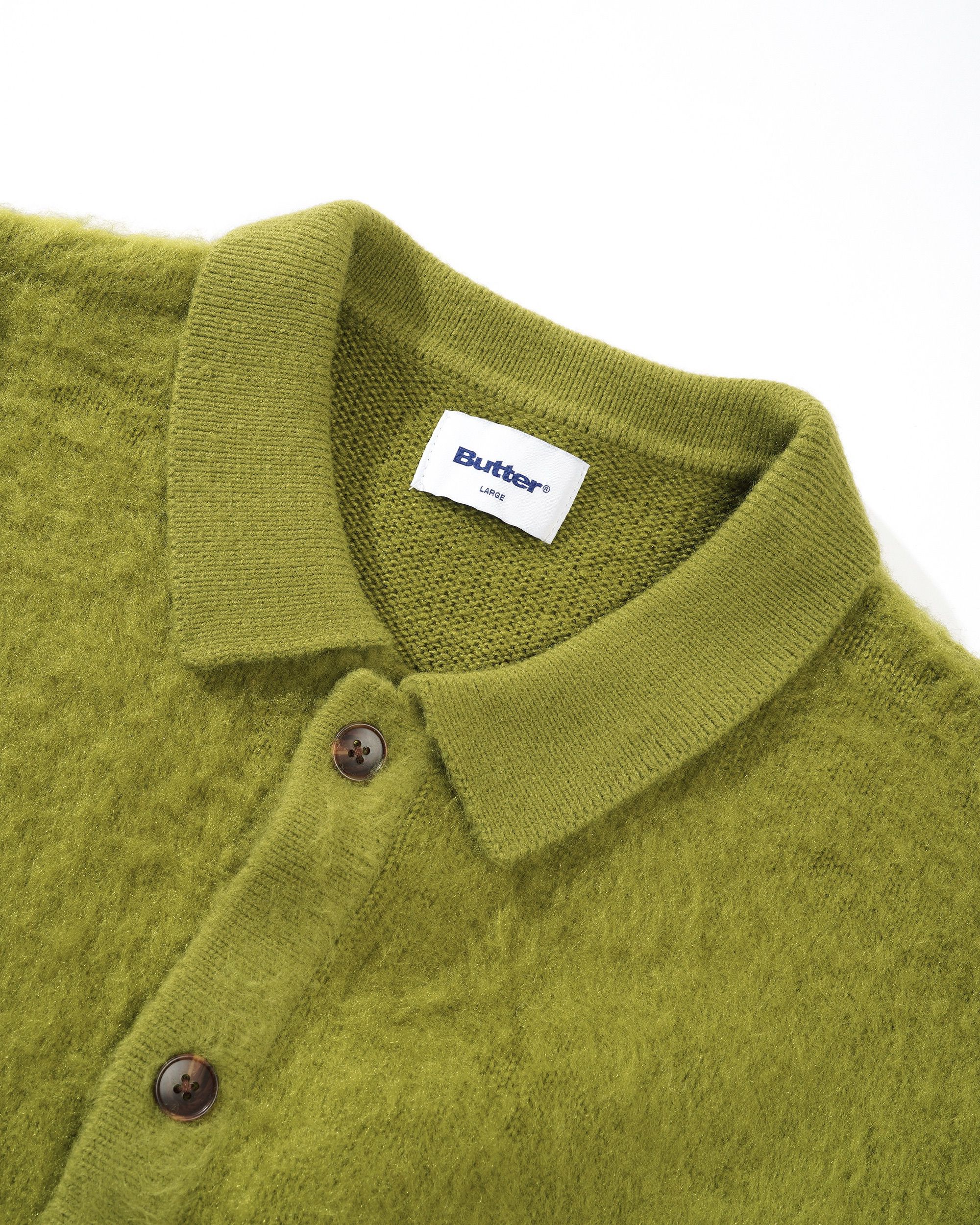 Butter Goods Mohair Button Up Knitted Shirt Moss