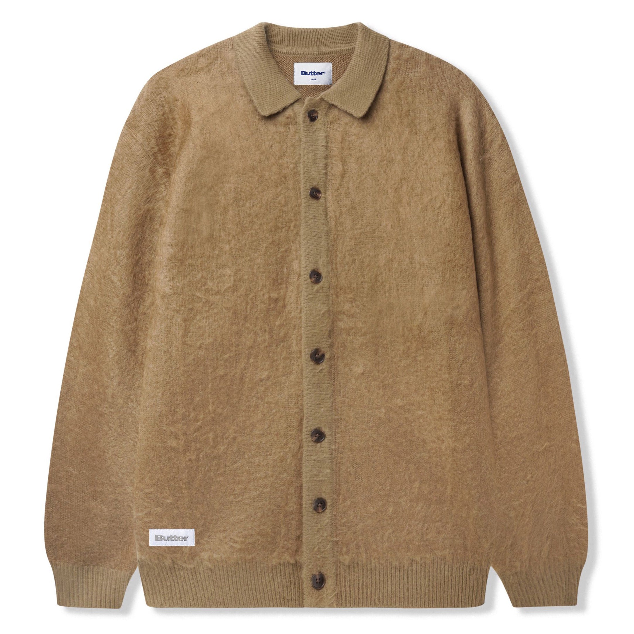 Butter Goods Mohair Button Up Knitted Shirt Tan - Orchard