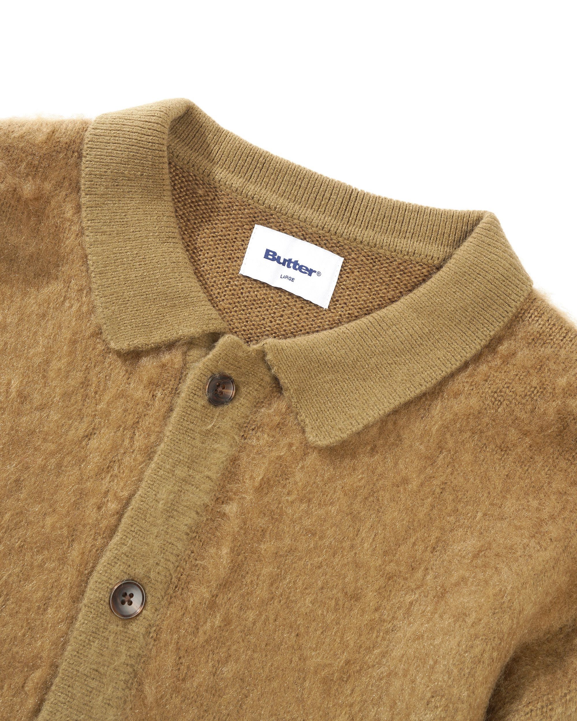 Butter Goods Mohair Button Up Knitted Shirt Tan