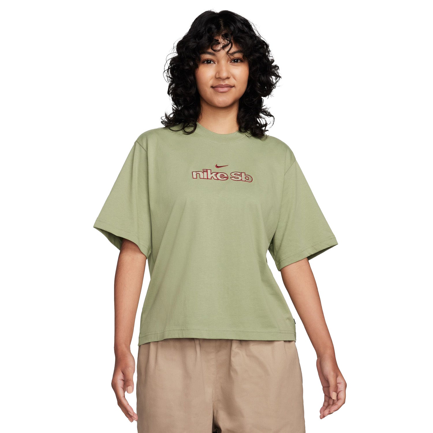 Nike SB Women's Embroidered Skate T-Shirt Oil Green