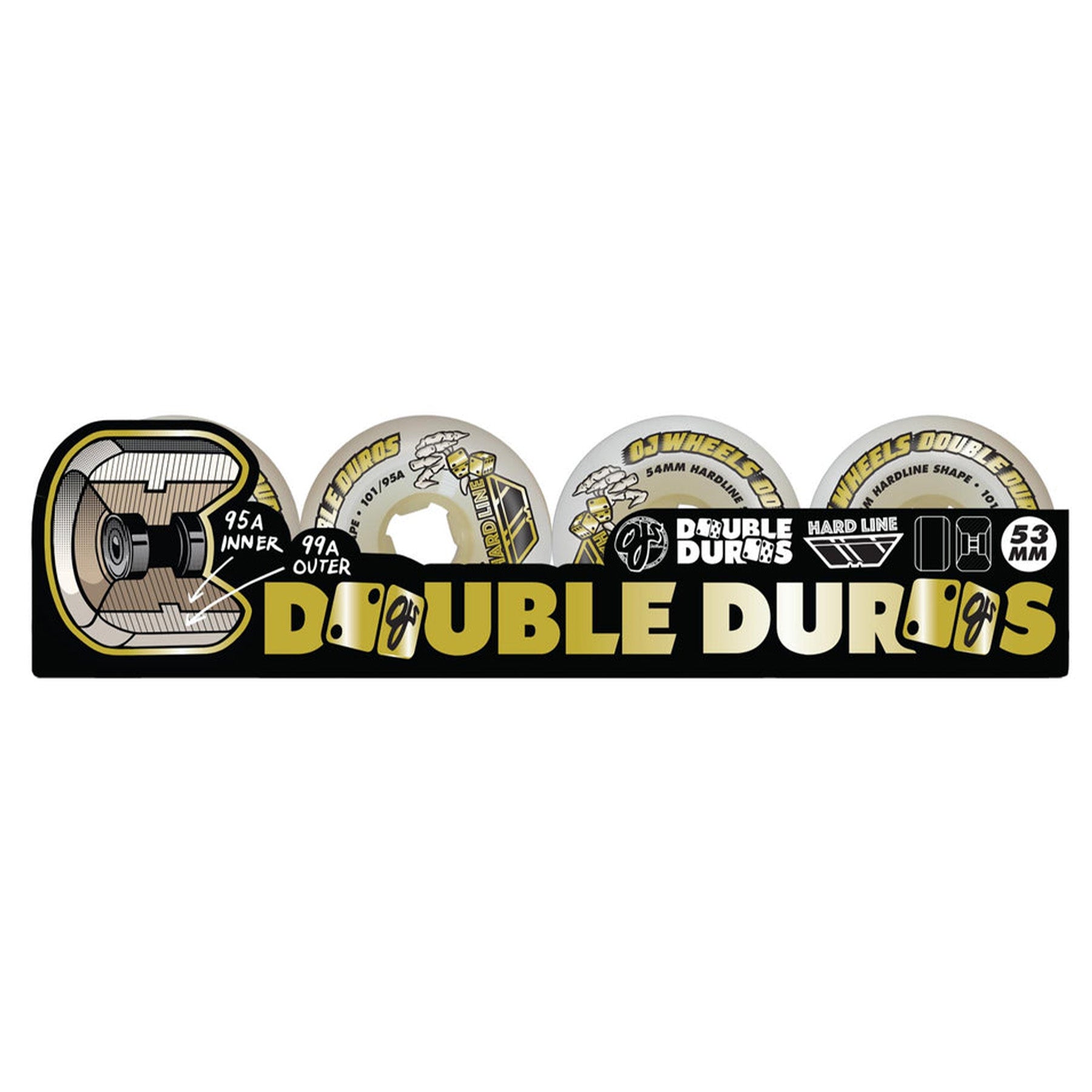 OJ Wheels Double Duro White Hardline 54mm 101a/95a