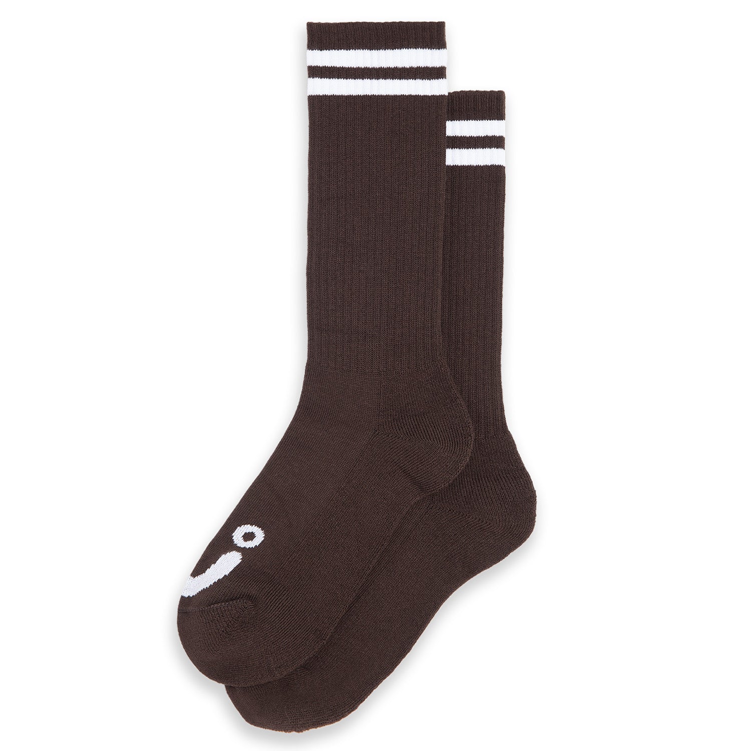 Polar Skate Co. Long Rib Socks Happy Sad Brown/White