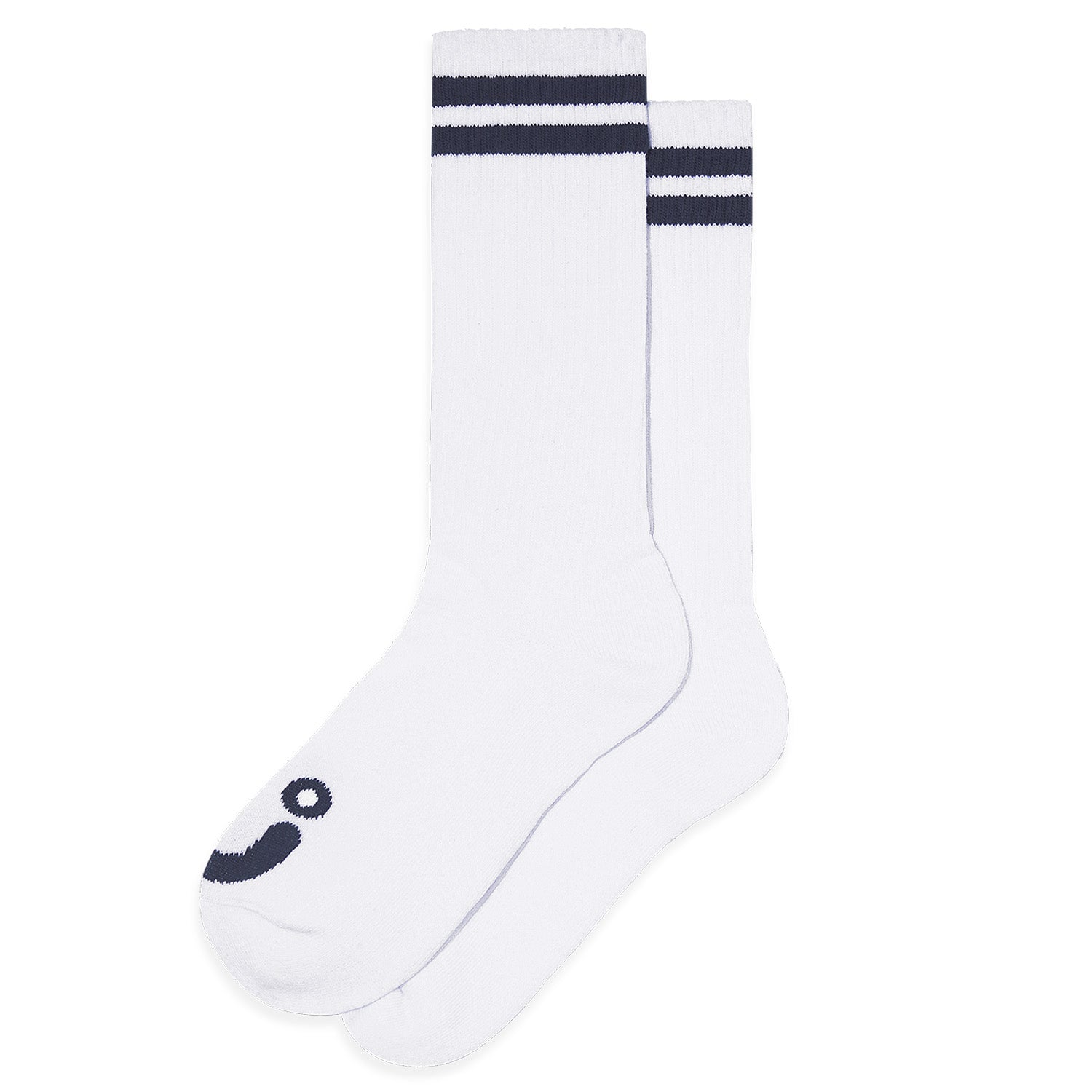 Polar Skate Co. Long Rib Socks Happy Sad White/Navy