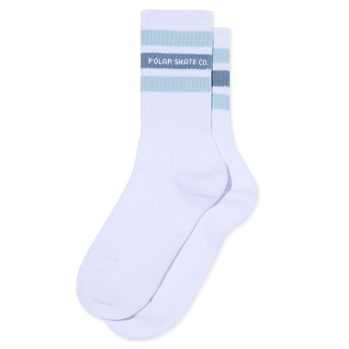 Polar Skate Co. Rib Socks Fat Stripe White/Light Blue