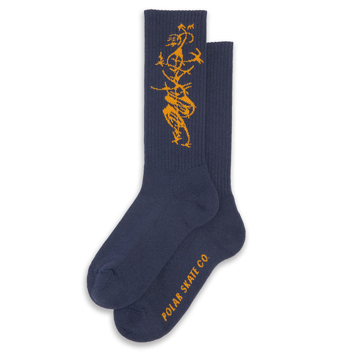 Polar Skate Co. Ebou Sanyang Rib Socks Long Tribal Navy/Yellow