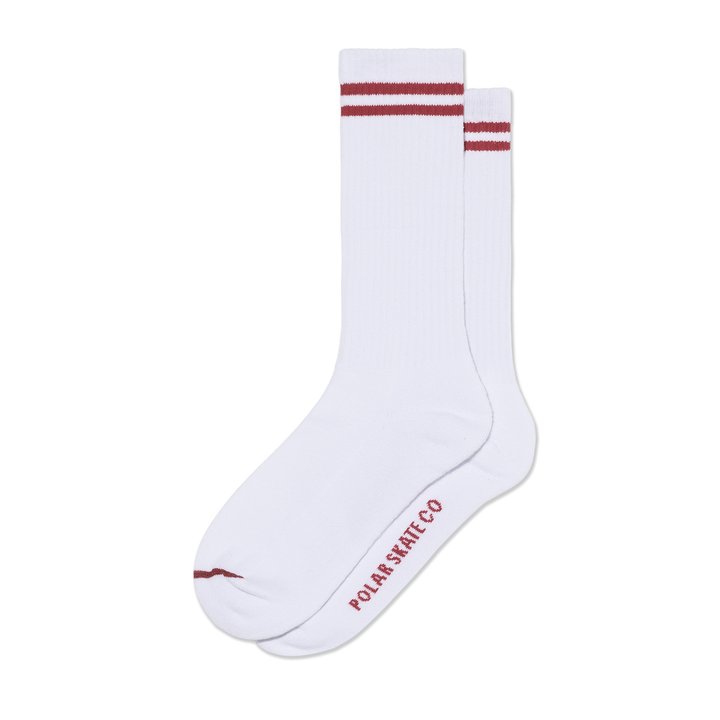Polar Skate Co. Long Rib Socks 2 Stripes White/Cherry