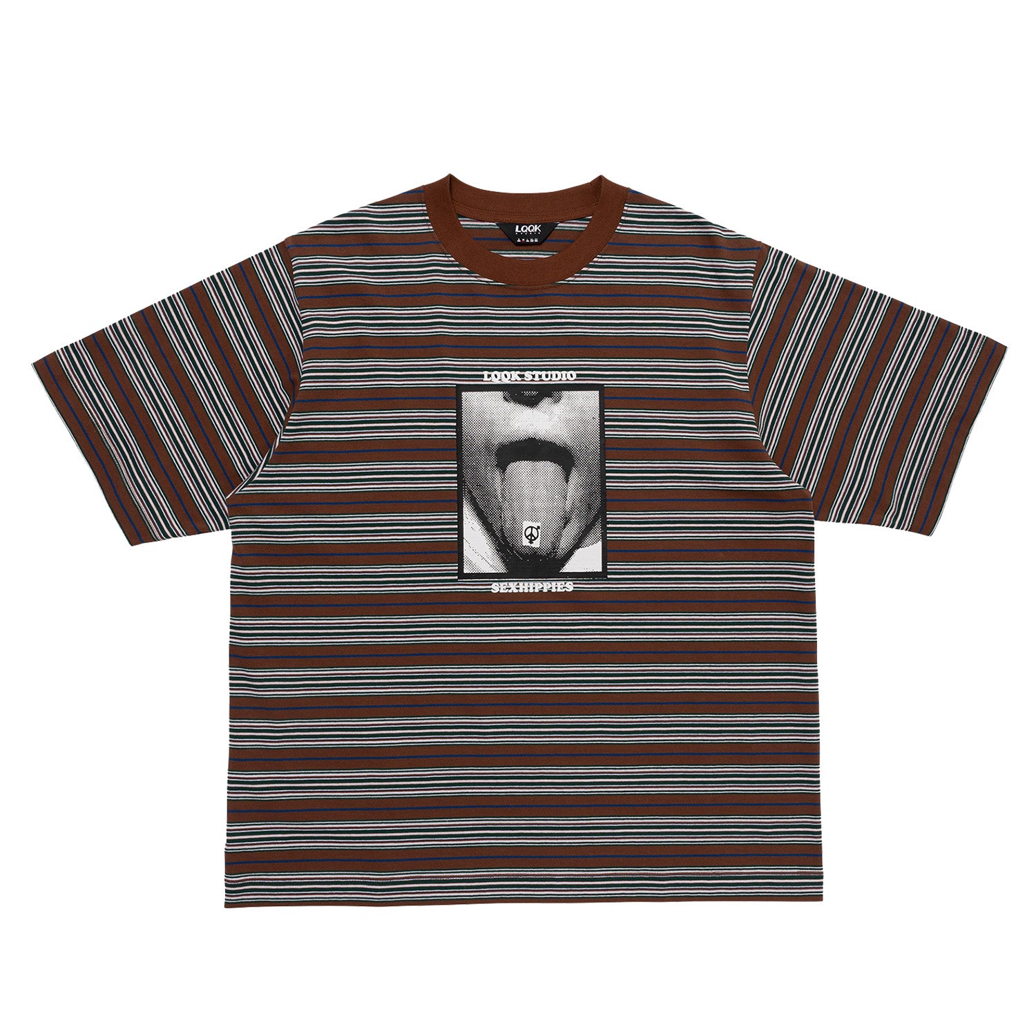 Sexhippies x LQQK Studio Multiborder S/S Tee Multi Brown
