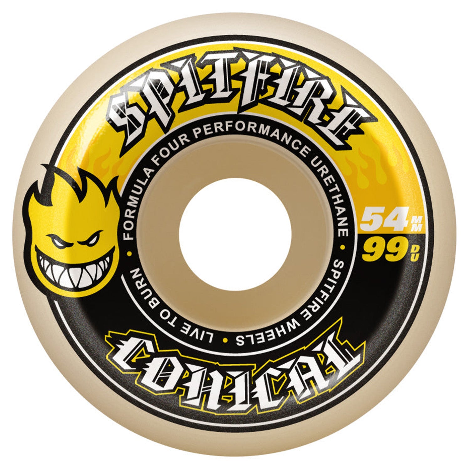 Spitfire Wheels Conical Yellow Print F4 99a 54mm - Orchard Skateshop