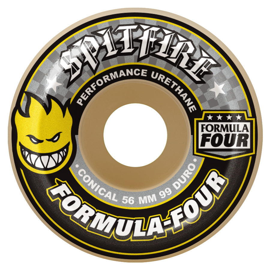 Spitfire Wheels Formula Four F4 99D Conical Yellow Print 53mm