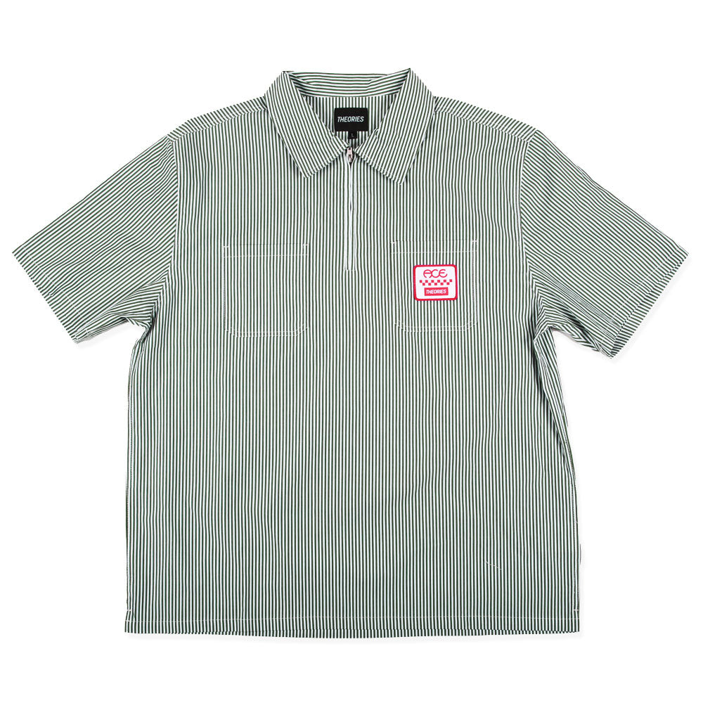 Theories x Ace Zip Work Shirt White/Green Stripe