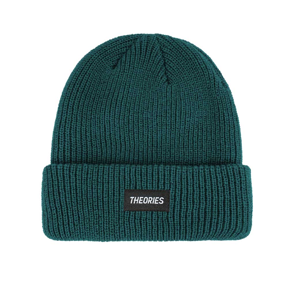 Theories Stamp Label Rib Knit Beanie Teal Green