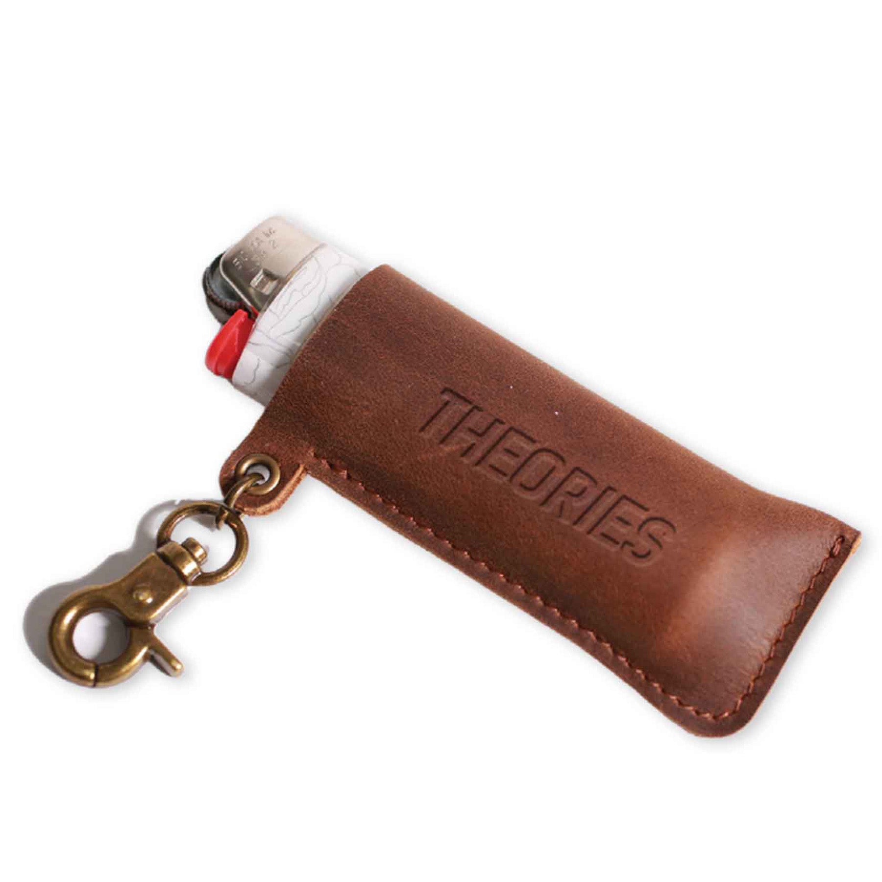 Theories Stamp Logo Embossed Leather Lighter Case Keychain