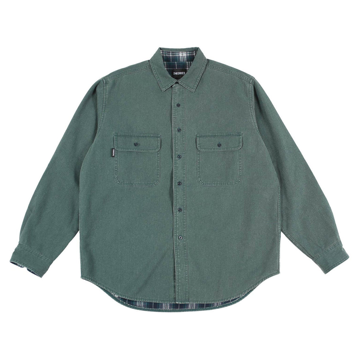 Theories Union Lined Flannel Shirt Sea Green