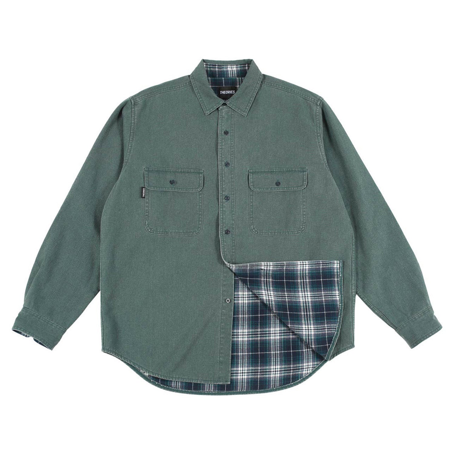 Theories Union Lined Flannel Shirt Sea Green
